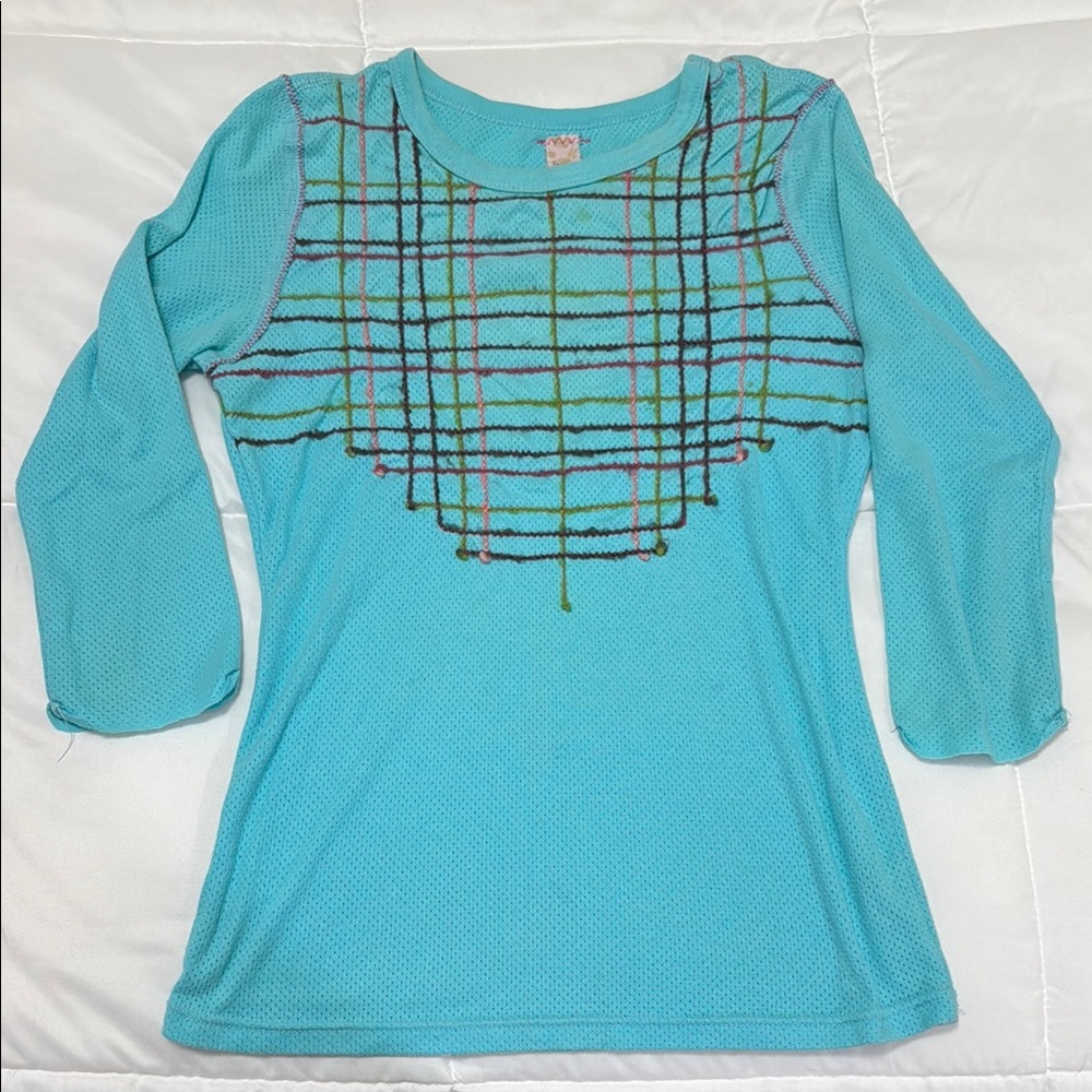 Free People Blue Fitted 3/4 Sleeve Blouse